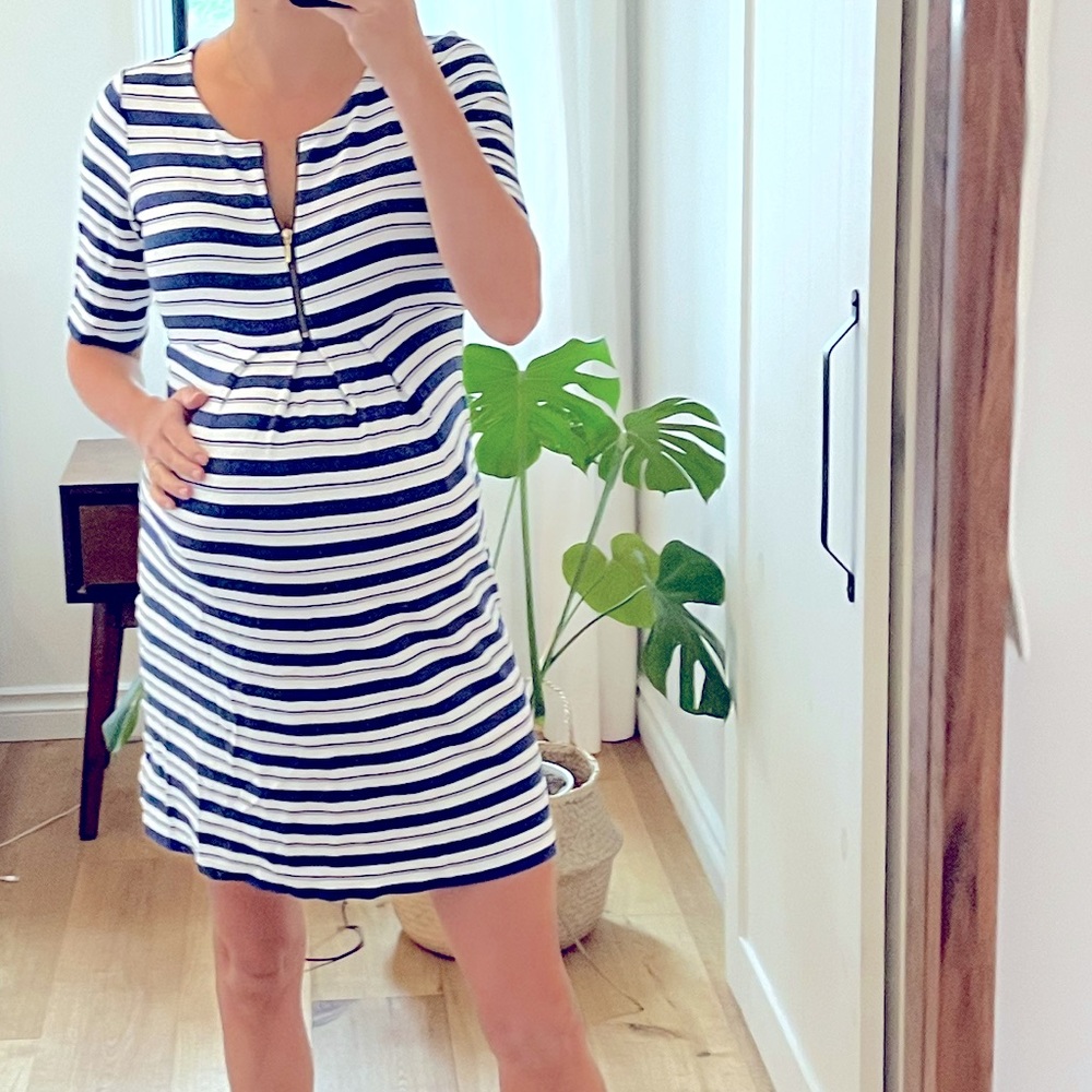Isabella Oliver maternity blue and white striped dress size 1